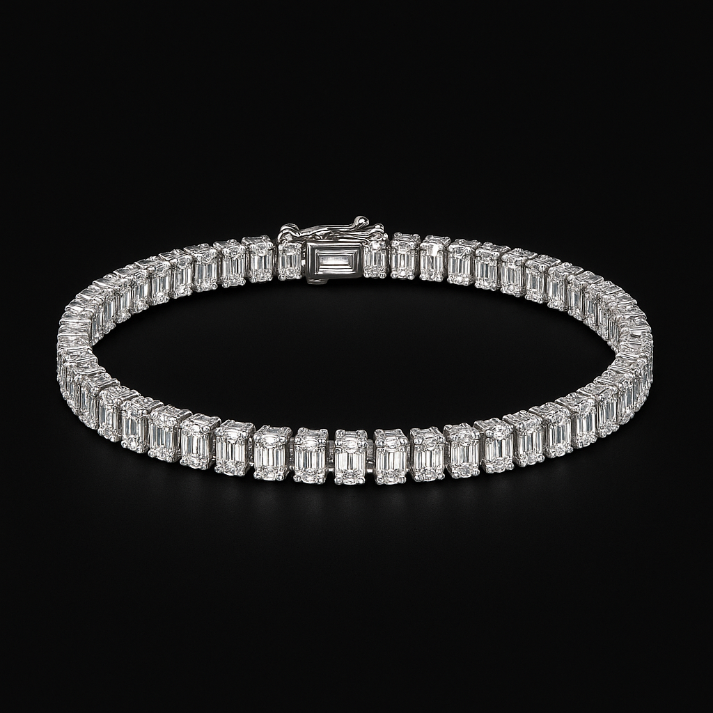 Cadena y Pulsera Brillante de Plata Italiana